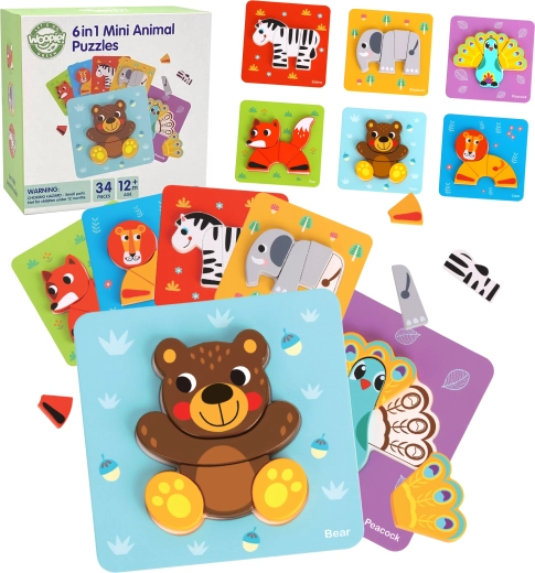 Medinis gyvūnėlių dėlionės rinkinys WOOPIE GREEN Montessori, FSC