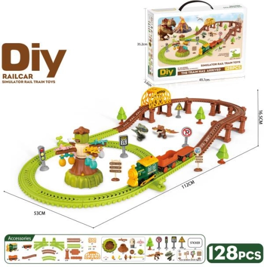 Children's Train Track Set with Rails, 128 Pieces