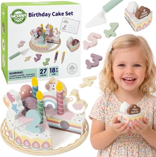 Woopie Green wooden birthday cake for cutting with Velcro, 27 pieces