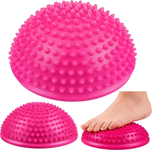 Sensorinis balansavimo pusrutulis su masažiniais iškilimais, rožinis, 16 cm