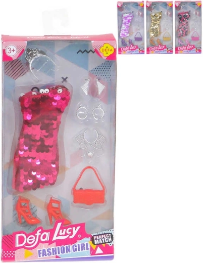 Sequin party dress for a doll with fashion accessories - 1 piece