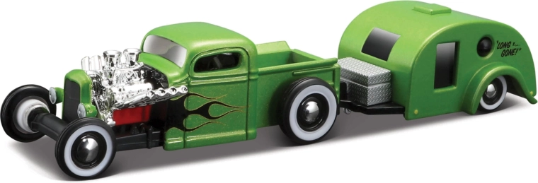 Maisto Design Tow & Go Chevrolet pikapas su gyvenamuoju priekaba