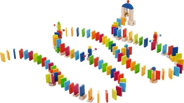 Domino Rally wooden domino track with bell