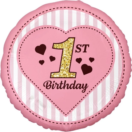 Rožinis folinis balionas 45 cm – 1st Birthday