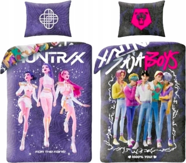 Dvipusė patalynė K-pop demon hunters Huntrix ir Saja boys 140 × 200 cm
