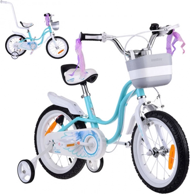 Kids' bike 14" Little Swan with basket and training wheels ROYALBABY – Turquoise