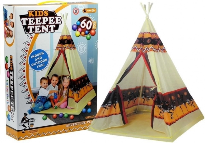 Vaikiška indiška tipi palapinė su kamuoliukais, 155 cm