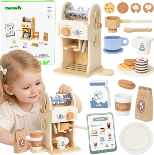 Tooky Toy medinis kavos aparatas vaikams – baristos rinkinys