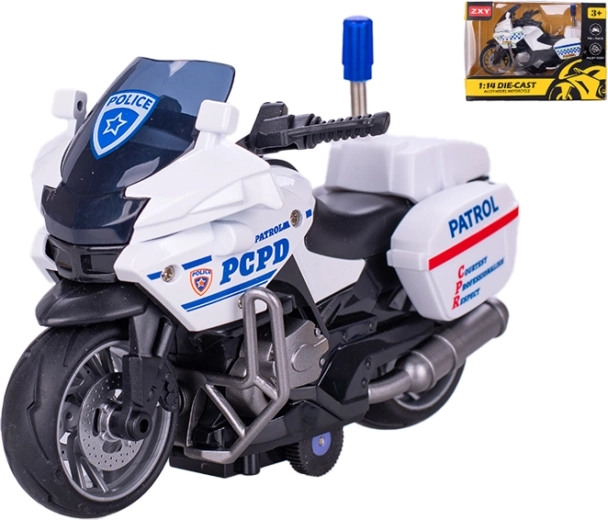 Policijos motociklas metalinis 1:14 su atbuline eiga