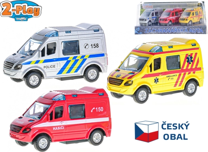 Metalinių gelbėjimo tarnybų automobilių rinkinys 2-Play Traffic 8 cm su atgaline pavara (pull-back)