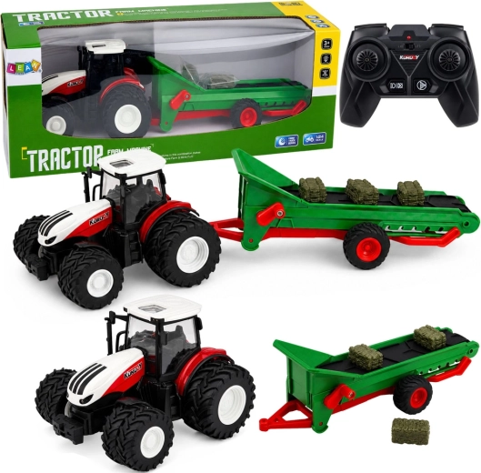 RC žemės ūkio traktorius su transporteriu ir priekaba ryšuliams 1:24