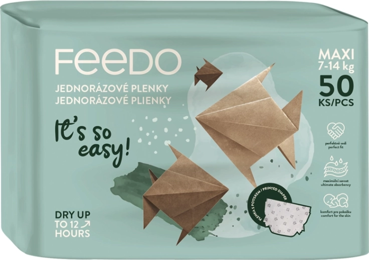 Feedo vienkartinės sauskelnės Maxi 4 (7–14 kg) 200 vnt. mėnesinis paketas