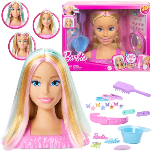 Barbie deluxe styling head with blonde hair and accessories