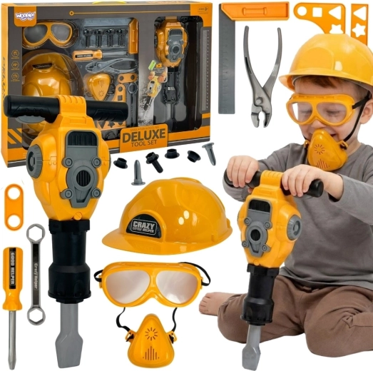 Woopie Children's Tool Set with Pneumatic Hammer, Helmet and Goggles - 21 Pieces