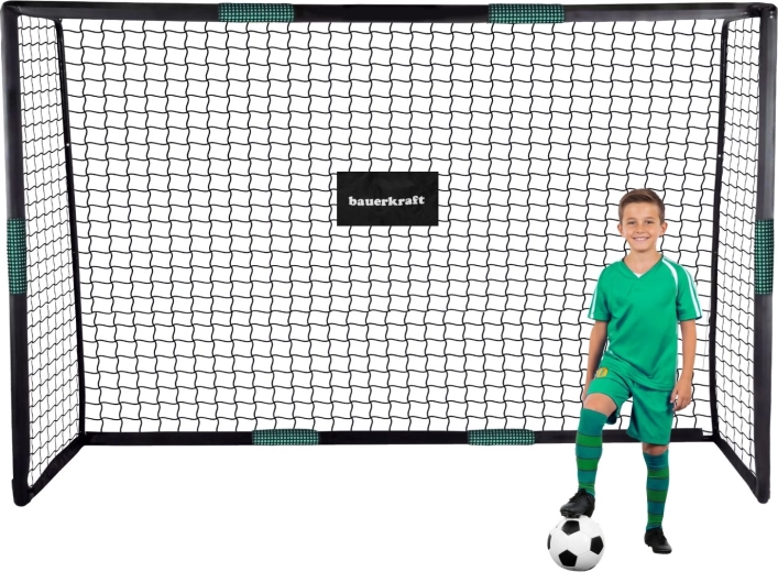 Futbolo vartai Bauerkraft 300 × 200 × 120 cm su treniruočių tinklu, juodai žali