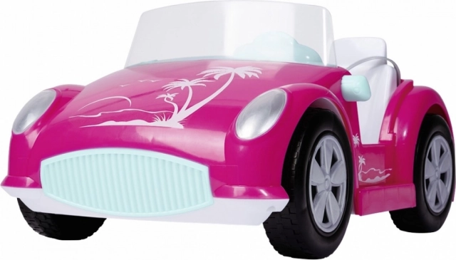 Pink two-seater convertible with movable wheels