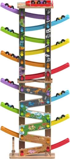 2Kids Toys didelė medinė lenktynių trasa su 12 rampų
