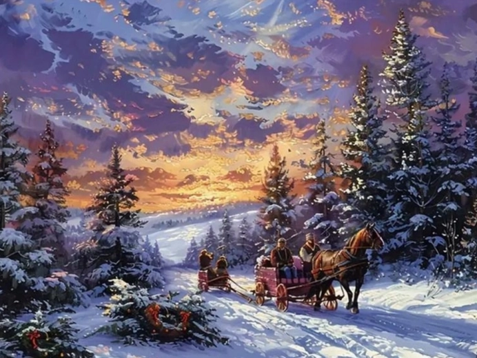 Deimantinis tapymas „Pasivažinėjimas rogėmis“ 30 × 40 cm
