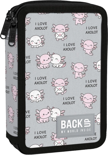 Dvipakopis mokyklinis penalas su įranga BackUP Axolot Love
