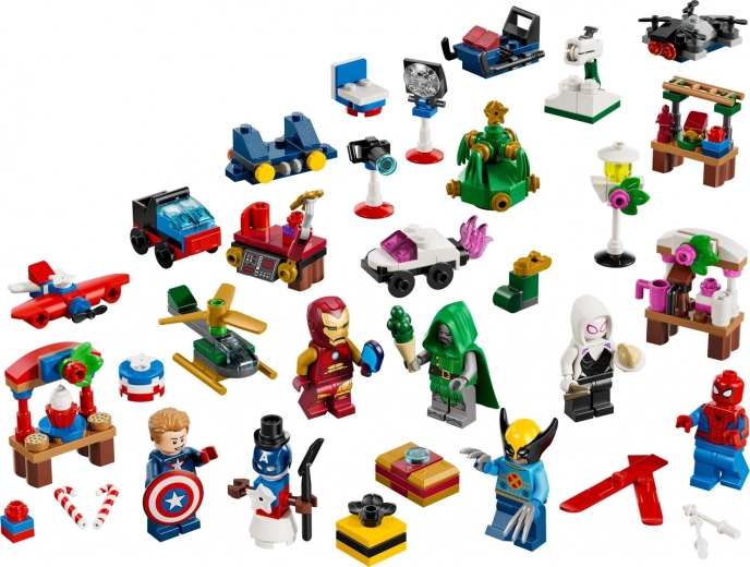 6 LEGO Marvel minifigūrėlės su šventiniais priedais