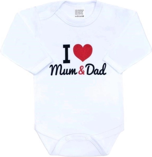 Vaikiškas smėlinukas su spauda New Baby I love Mum and Dad, ilgomis rankovėmis, dydis 50