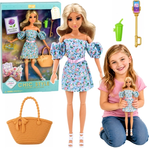 Anlily Fashion Doll in Blue Floral Dress with Handbag and Accessories