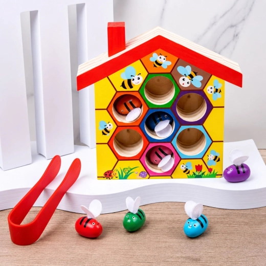 Durable wooden design with a beehive motif