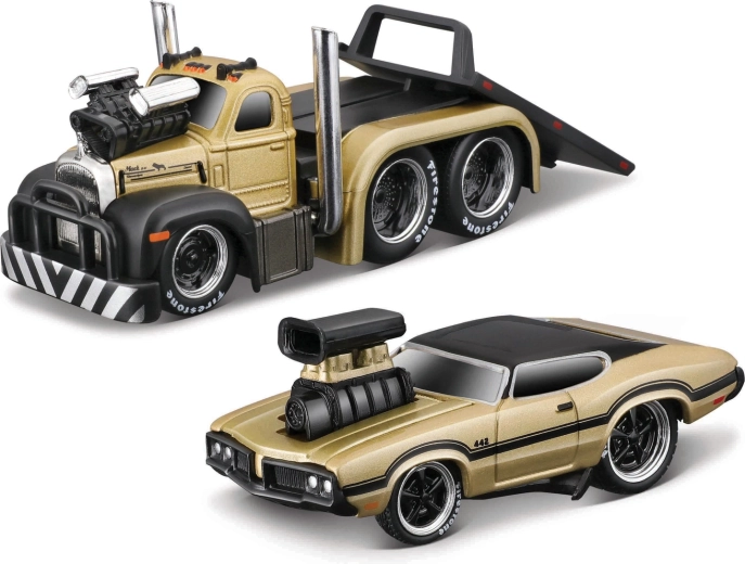 Maisto Muscle transports 1953 Mack B-61 flatbed su 1970 Oldsmobile 442 1:64