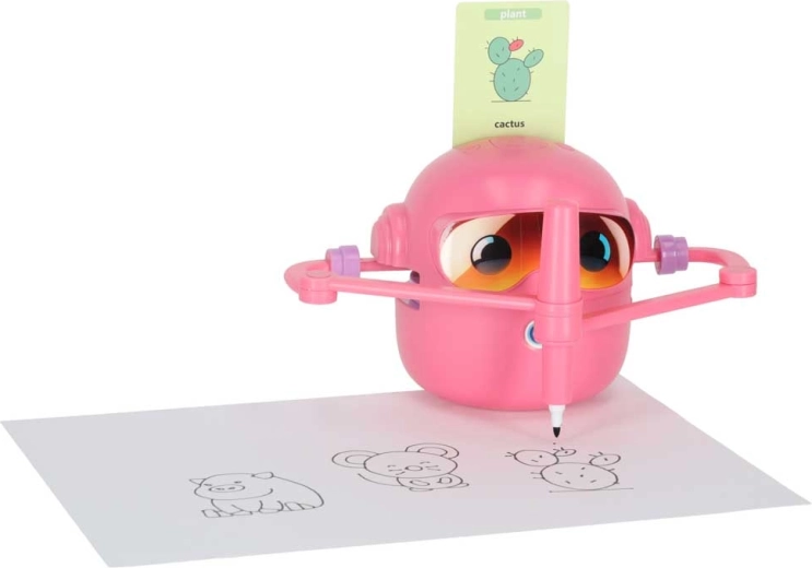 Interaktyvus piešimo robotas vaikams – edukacinis žaislas su kortelėmis, rožinis