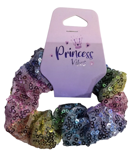 PINK plaukų gumytė scrunchie su blizgučiais – 1 vnt.