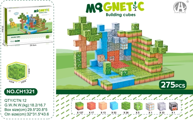 Magnetinės 3D kaladėlės – 275 dalių rinkinys