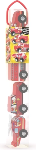 Fire trucks in a tube – wooden toy set