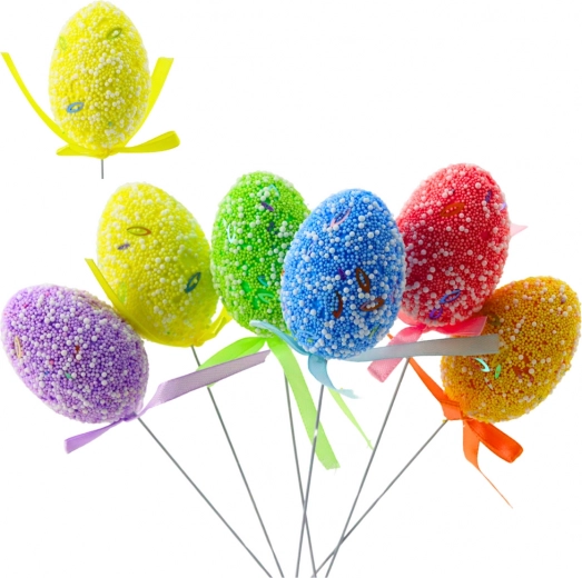 Easter eggs on picks with bows, colorful set of 6