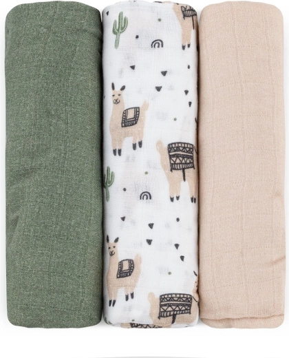 Petite&Mars bambusinių muslino vystyklų rinkinys Moussy llama vibes 68 × 68 cm (3 vnt.)
