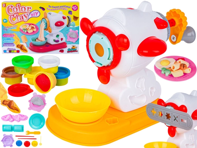 Rinkinys „makaronams“ gaminti iš plastilino su rankiniu presu ir formelėmis