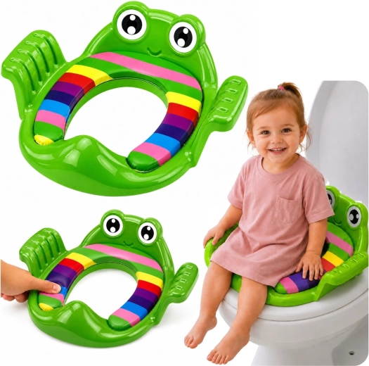 Children’s toilet seat (toilet training insert) frog with soft seat and green handles