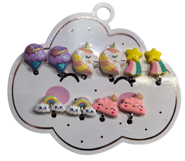 Pink kids’ earrings set Clouds and Sweets – 5 pairs