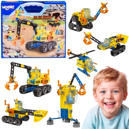 WOOPIE Construction Vehicle Building Set 6-in-1, 117 Pieces