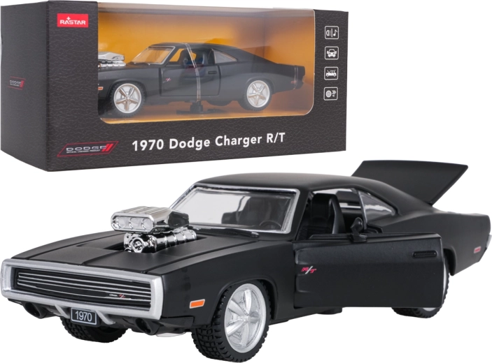 Metalinis automobilio modelis 1970 Dodge Charger R/T, juodas, 1:36 masteliu, RASTAR