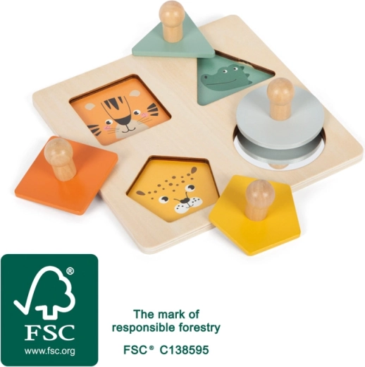 Medinės Montessori dėlionės su gyvūnais ir veidrodėliu small foot