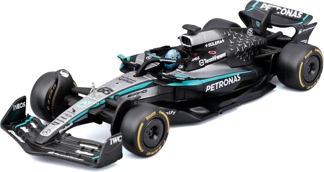 Bburago Formulės 1 modelis Mercedes‑AMG Petronas W16 2025 George Russell akrilinėje dėžutėje (1:43)