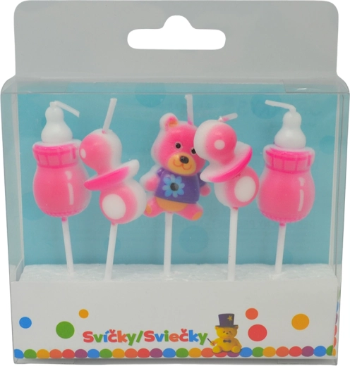 Birthday candles for girls with holder, 5 pcs