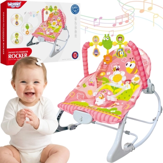 Woopie Baby pink vibrating baby bouncer with toy bar