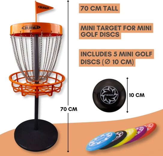 Guru mini diskgolfo rinkinys – sodo žaidimas su krepšiu ir 5 diskais