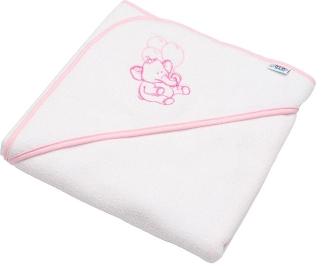 NEW BABY Children's Terry Hooded Towel 80 × 80 cm – white, elephant