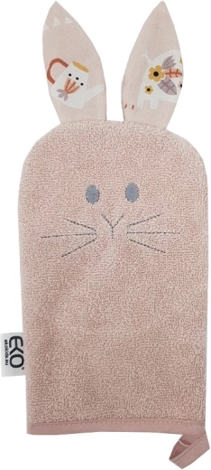 EKO medvilninė prausimosi šluostė su ausytėmis Bunny rose pink 20 × 15 cm