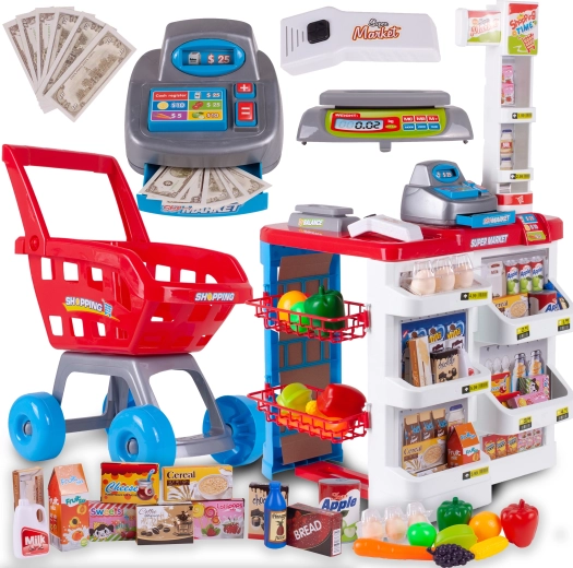 Vaikiška parduotuvė su kasa ir pirkinių vežimėliu „Supermarket“