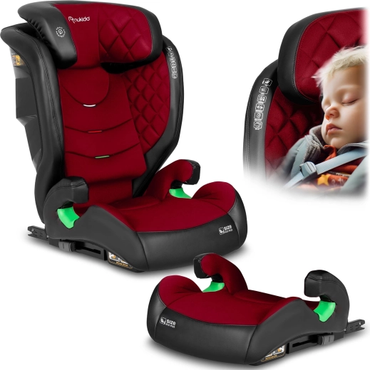 Automobilinė kėdutė Nukido Louis 100–150 cm, ISOFIX, juodai raudona