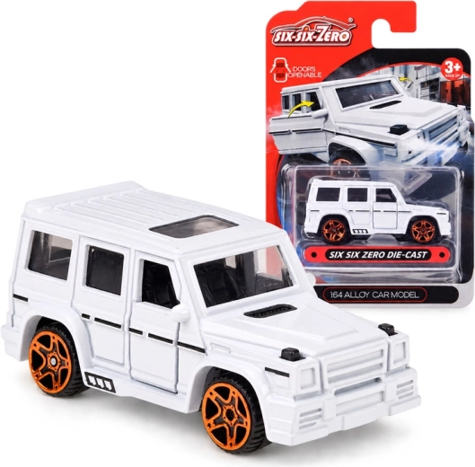 Metal off-road car model in 1:64 scale with opening doors