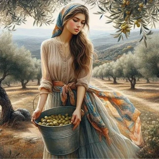 Deimantinis tapymas „Mergina su derliumi“ 30 × 40 cm
